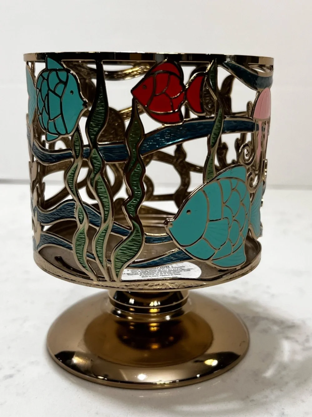 Gold Ocean Fish Candle Holder with Turquoise & Pink Accents - Picture 3 of 8